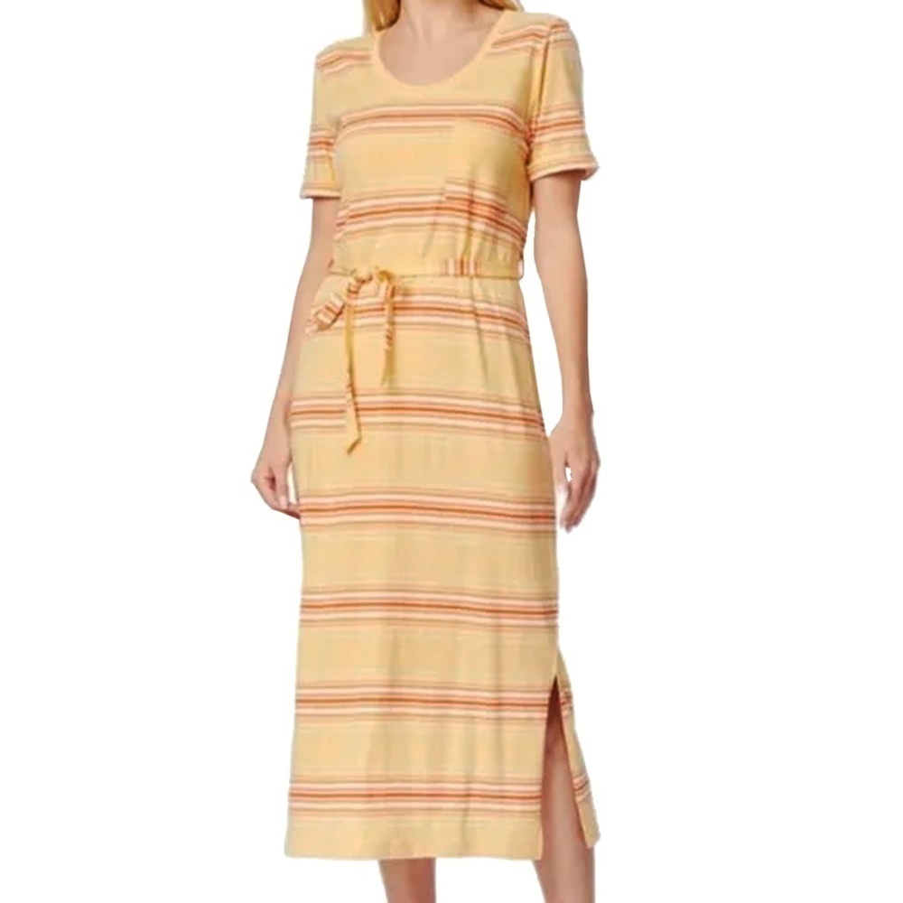 C&C California Rayon Blend Maxi Dress Shift Tee Shirt Yellow Stripe XS-S NWOT